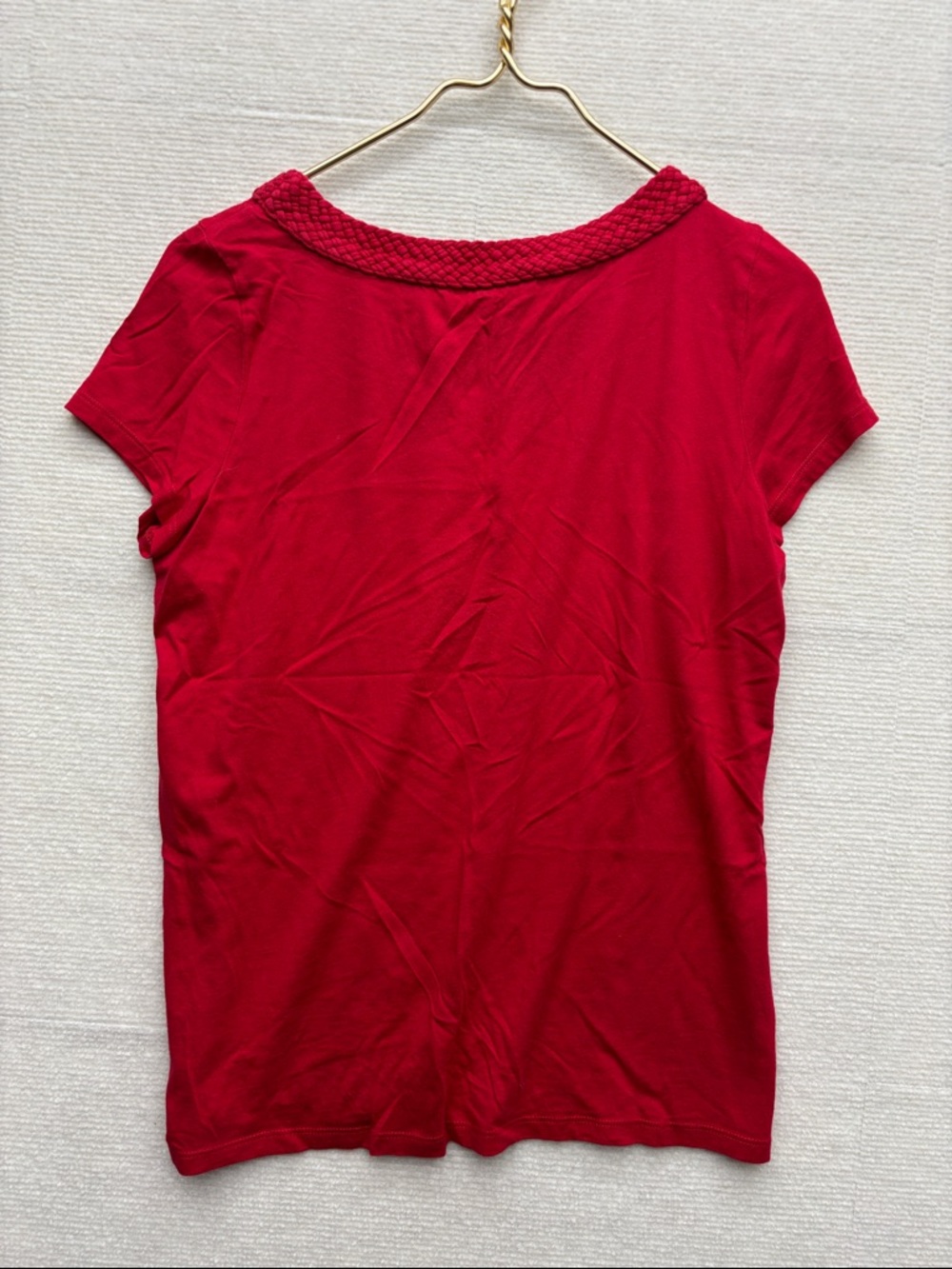 Talbots | medium Women’s Red Short Sleeve Top with Braided Neckline - Picture 5 of 6
